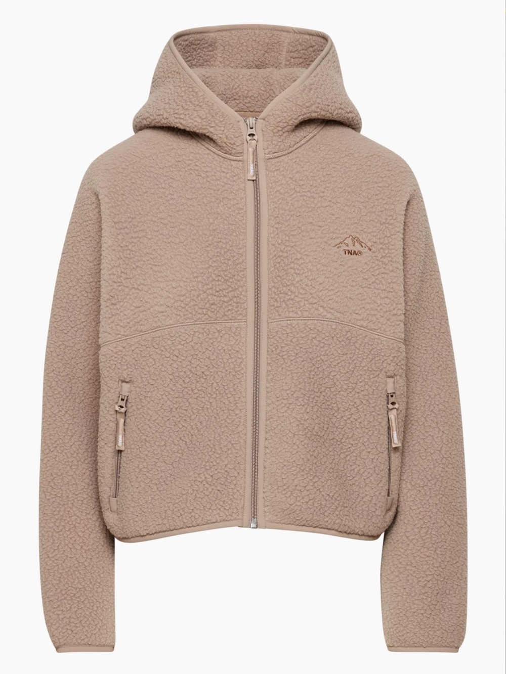 Aritzia TNA Polartec Thermal Pro Peak Zip Big Foot Hoodie in Warm Taupe
